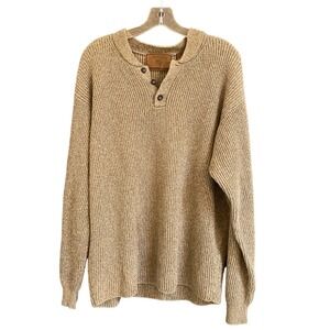 Clearwater Outfitters Men's XL Tan Ribbed Henley Pullover Sweater